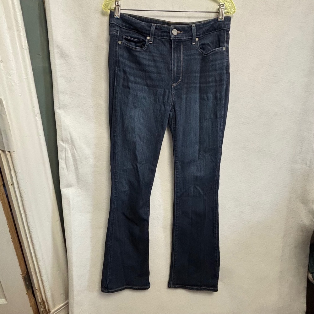 Paige High Rise Manhattan Bootcut Jeans Size 30 Dark Indigo Blue Stretch Denim